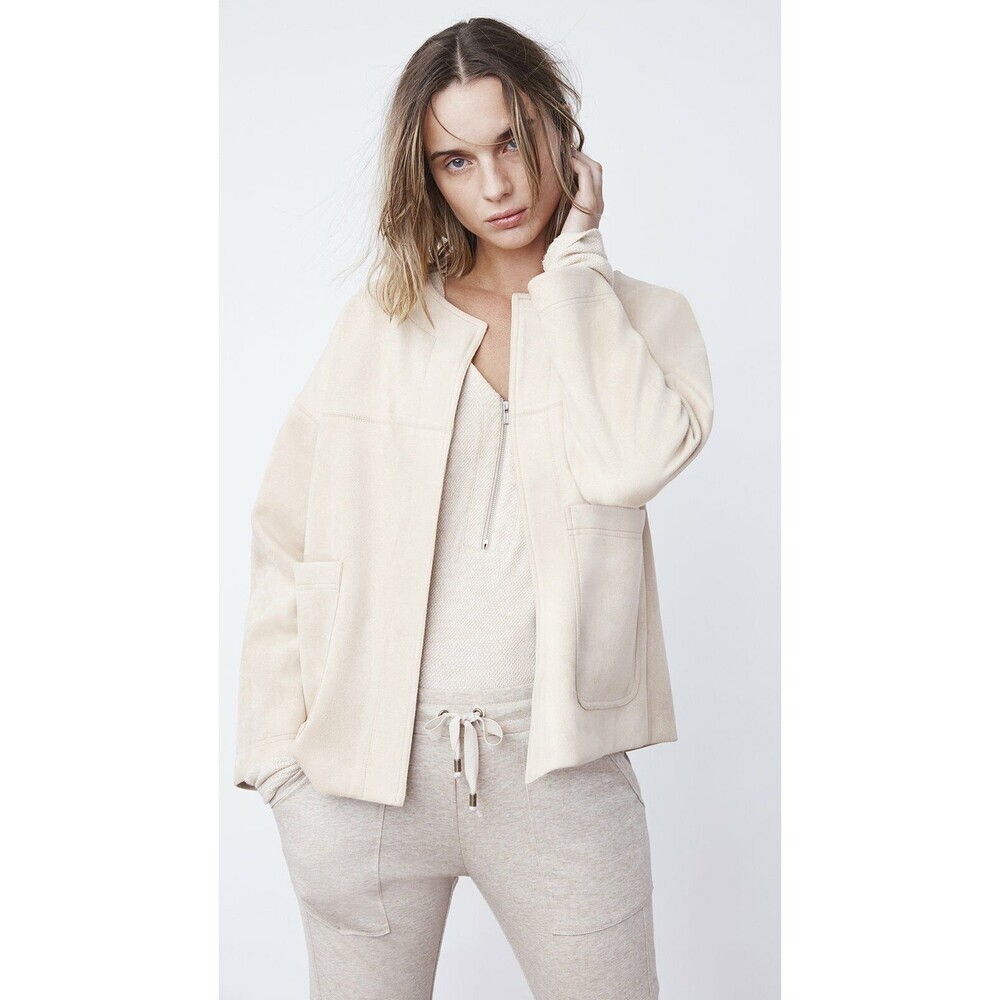B New York Women's Split Boxy Vegan Suede Jacket In Sandstone Size L $200